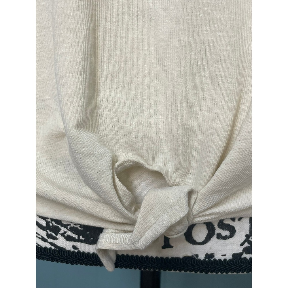 TOAD&CO Womens Beige Linen Blend Knot Front Crew Neck Short Sleeve Top Size S - Picture 4 of 6